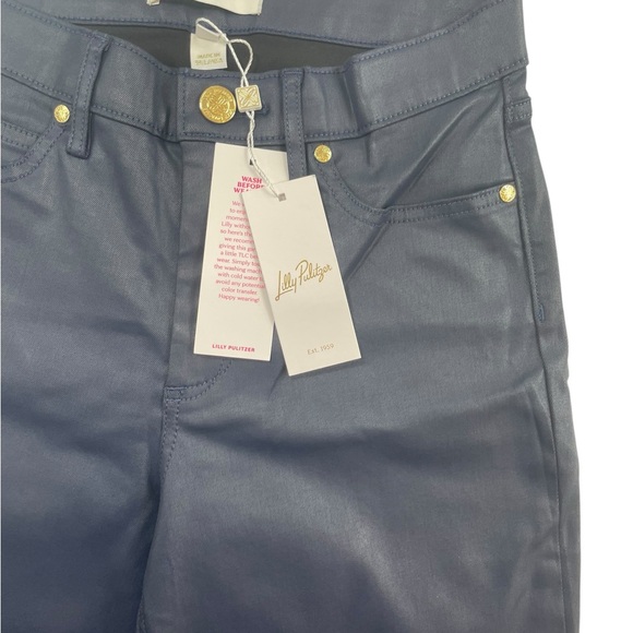 Lilly Pulitzer Liza Coated Denim Crop Flare Navy Women’s Size 4 MSRP$188 NWT - Picture 3 of 7